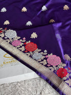 Purple Mashru Kataan Silk Saree with Zari Buta & Meenakari Border | Rich Zari Pallu | MKS507