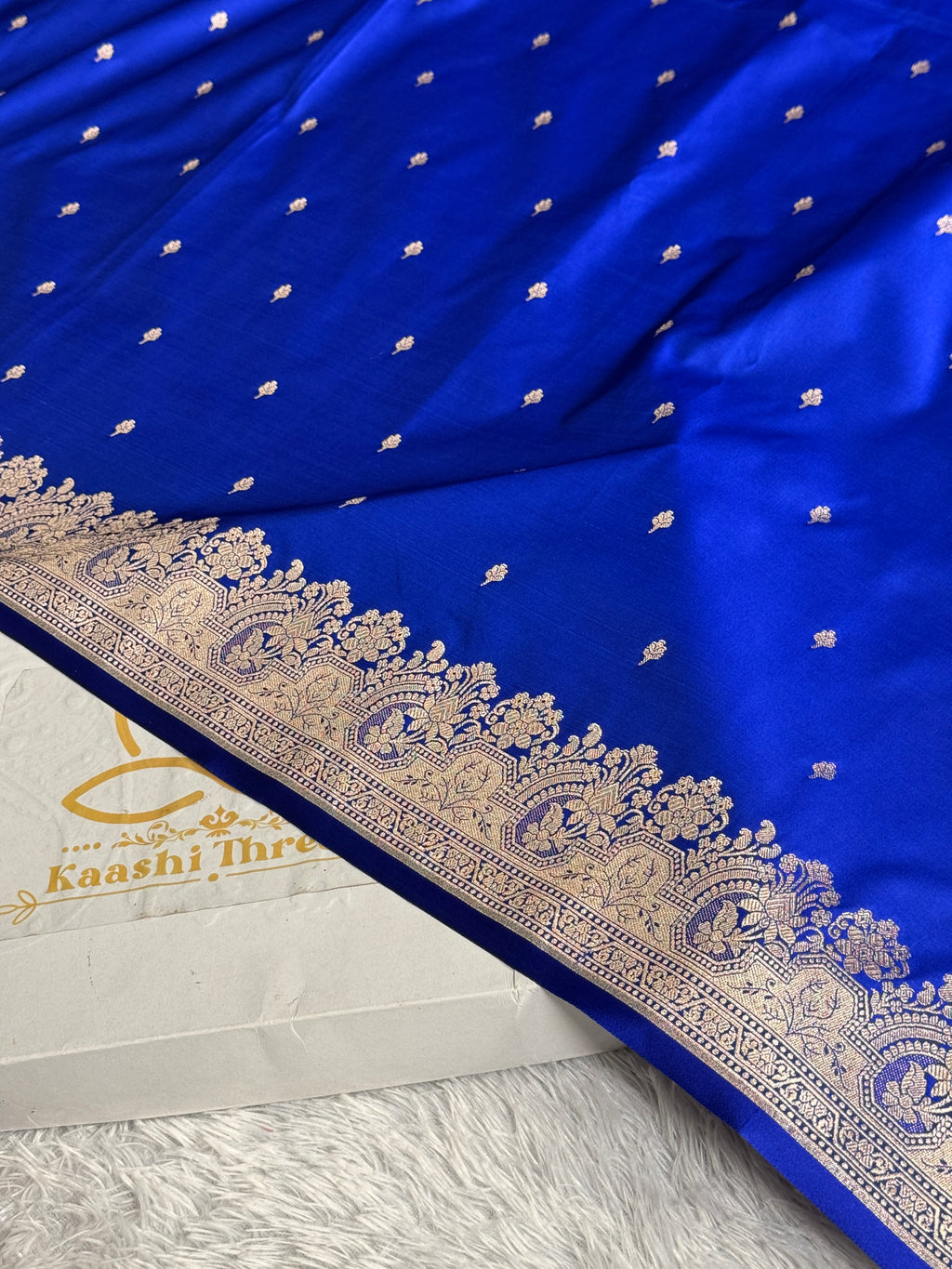 Royal Blue Mashru Kataan Silk Saree | All Over Buta Woven Design | MKS697