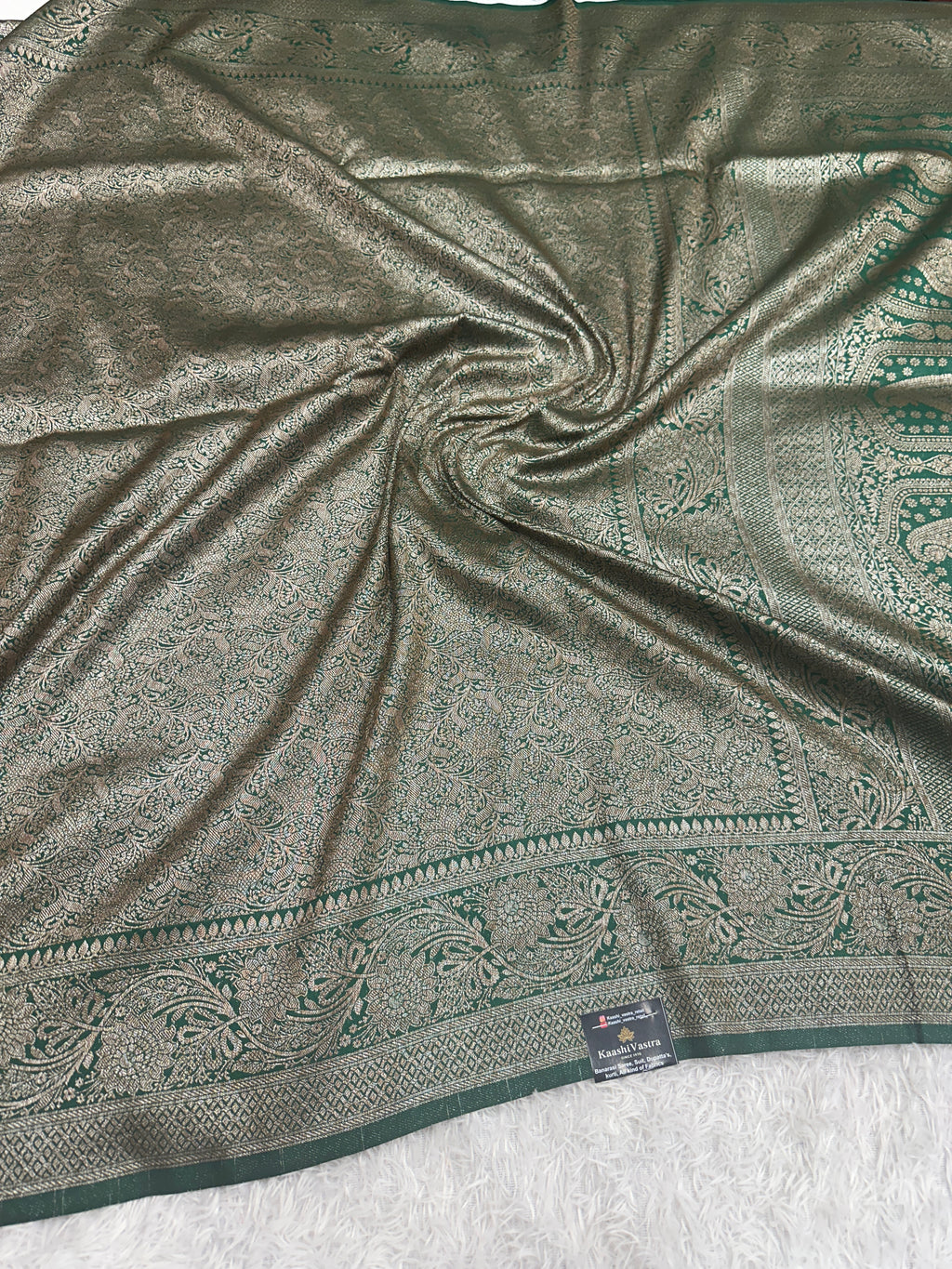 Green Banarasi Dupion Silk Saree with Embossed Antique Zari Weaving & Rich Antique Zari Pallu | STF105