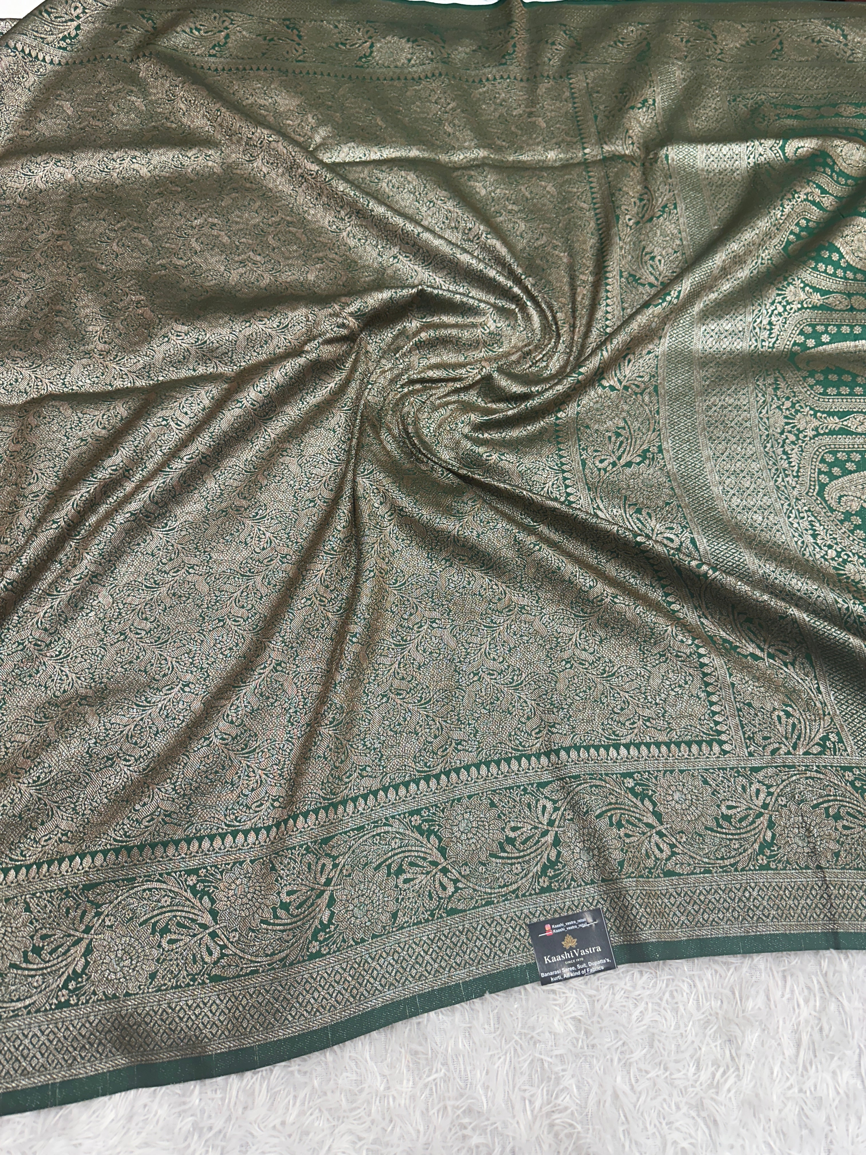 Green Banarasi Dupion Silk Saree with Embossed Antique Zari Weaving & Rich Antique Zari Pallu | STF105