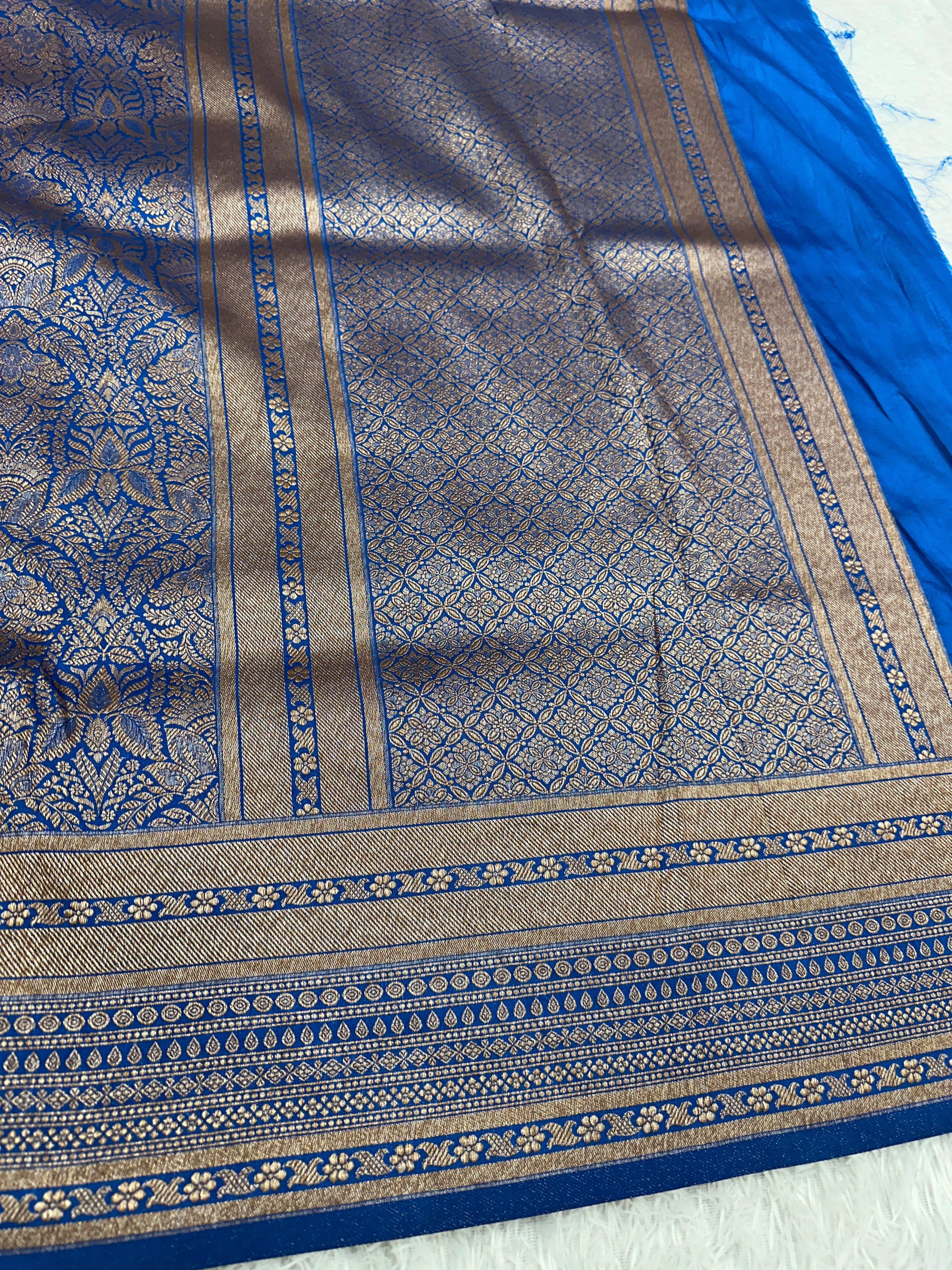Light Blue Banarasi Dupion Silk Saree with Embossed Antique Zari Weaving & Rich Antique Zari Pallu | STF69
