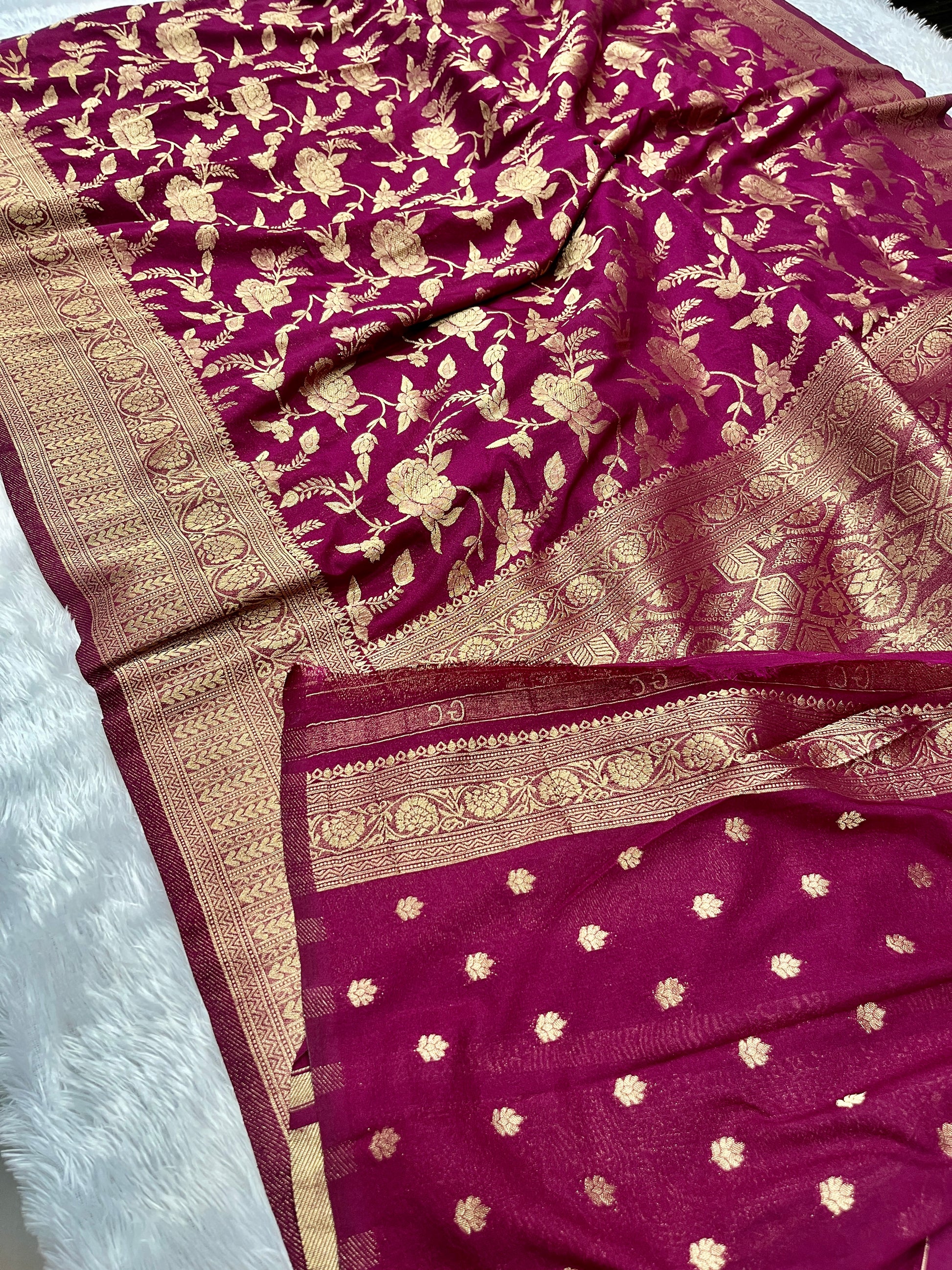Chinon Silk Jaal Design Wine Color Saree CN03