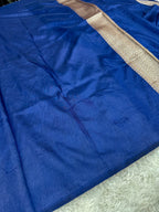 Navy Blue Banarasi Dupion Silk Saree with Embossed Antique Zari Weaving & Rich Antique Zari Pallu | STF59