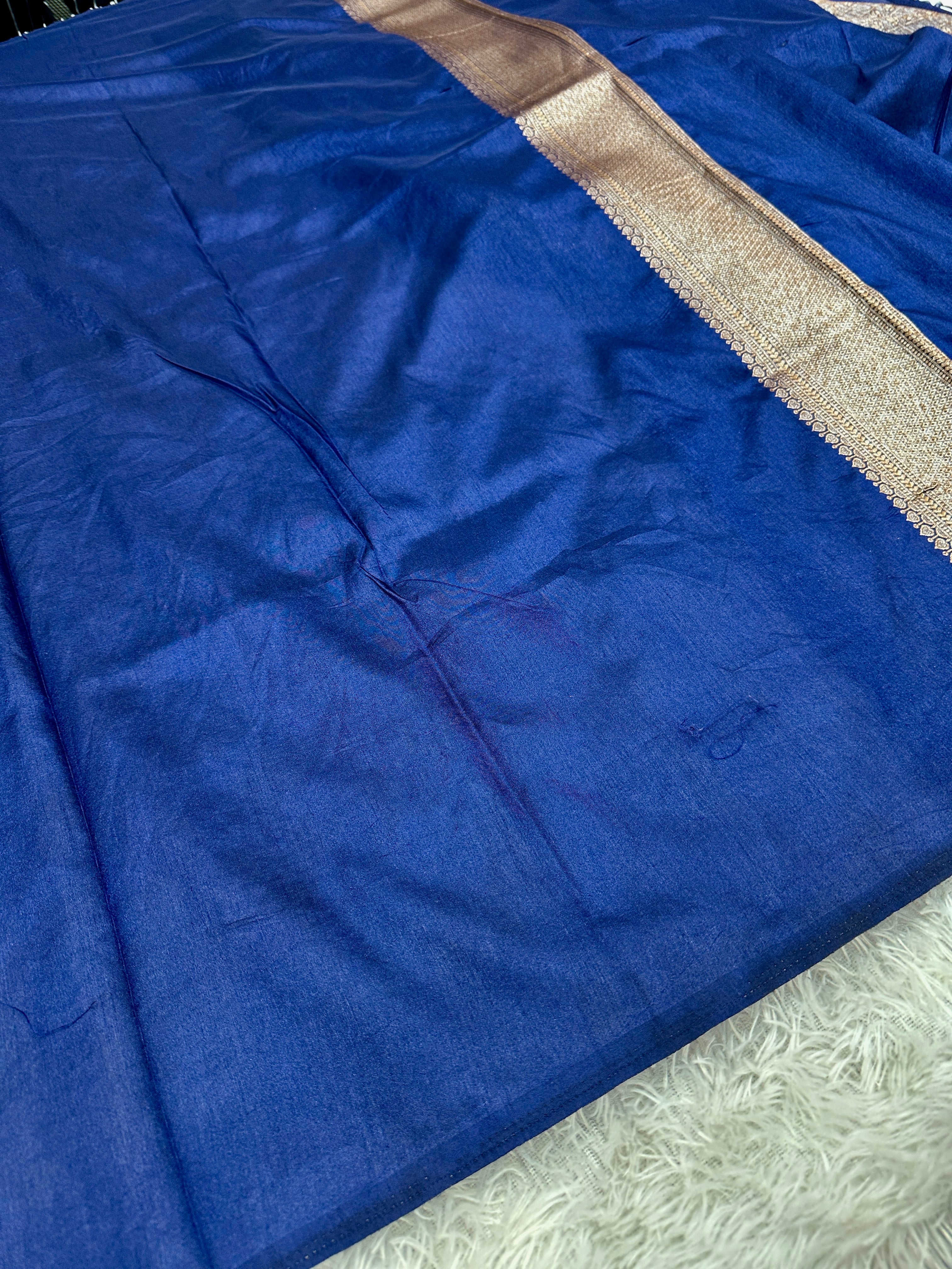 Navy Blue Banarasi Dupion Silk Saree with Embossed Antique Zari Weaving & Rich Antique Zari Pallu | STF59