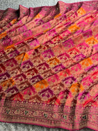 Multicolour Modal Saatan Silk Banarasi Saree with Rangkaat Zari Weaving & Handwork | MKS775