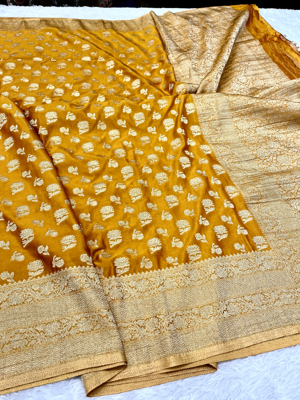 Chinon Silk Big small Buta  Design Mustard Color Saree CN06