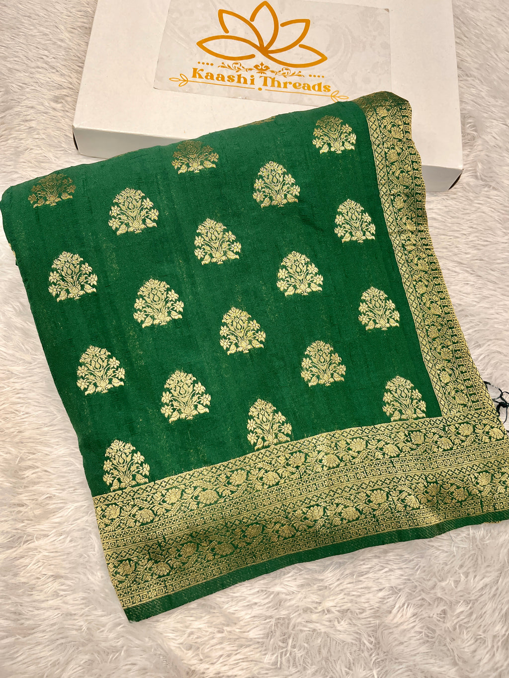 Raw Silk Zari Buta Green color Saree RS002