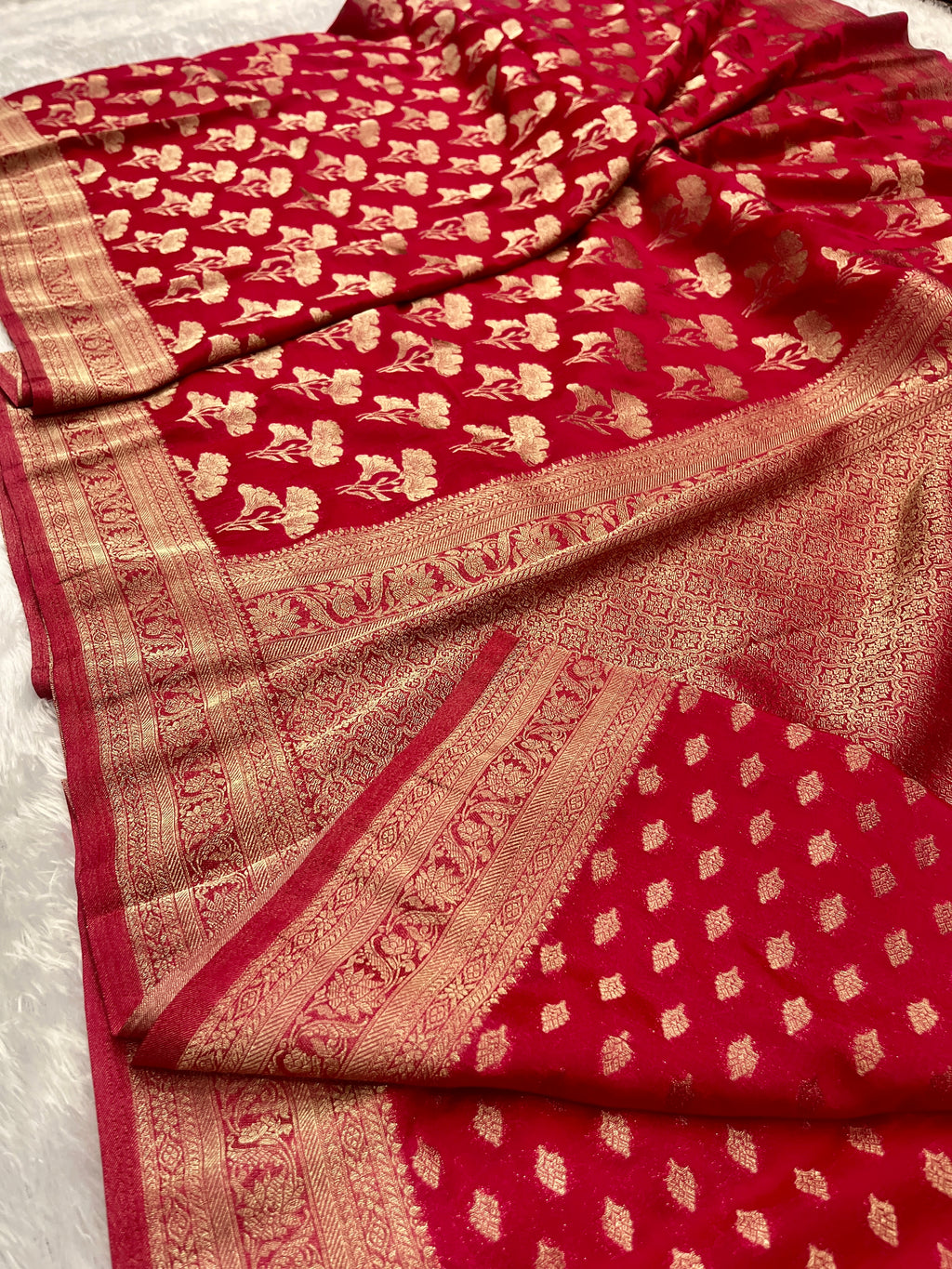 Chinon Silk Dual Flower Design Rani Color Saree CN05