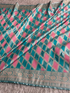 MKS802 | Premium Mashru Kataan Silk Jangla Rangkaat Meenakari Banarasi Saree with Rich Zari Pallu