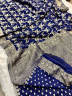 Chinon Silk Flower Design Navy Blue Color Saree CN04