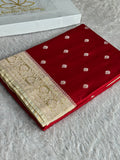 Elegant Reddish Maroon Mashru Kataan Silk Saree with Beige Contrast Border – MKS670