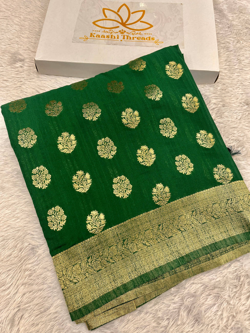 Raw Silk Zari Butaa Green color  Saree RS004