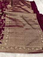 Chinon Silk Flower Design Wine Color Saree CN04