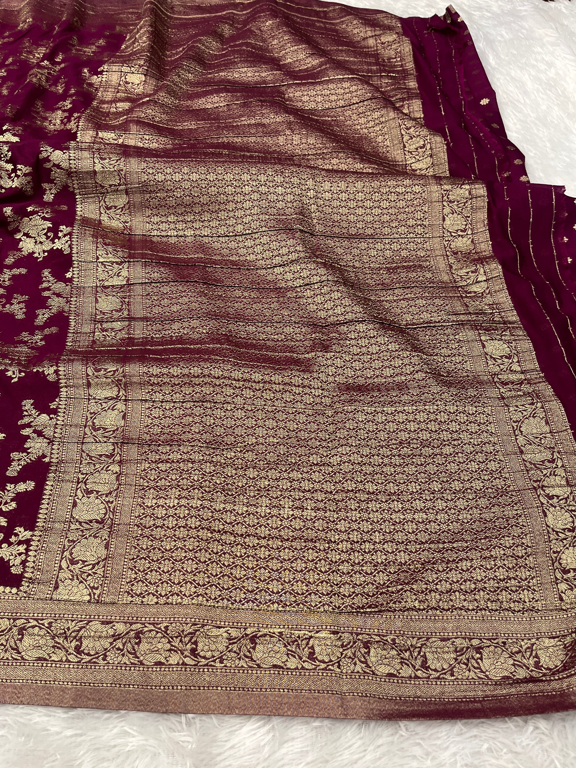 Chinon Silk Flower Design Wine Color Saree CN04