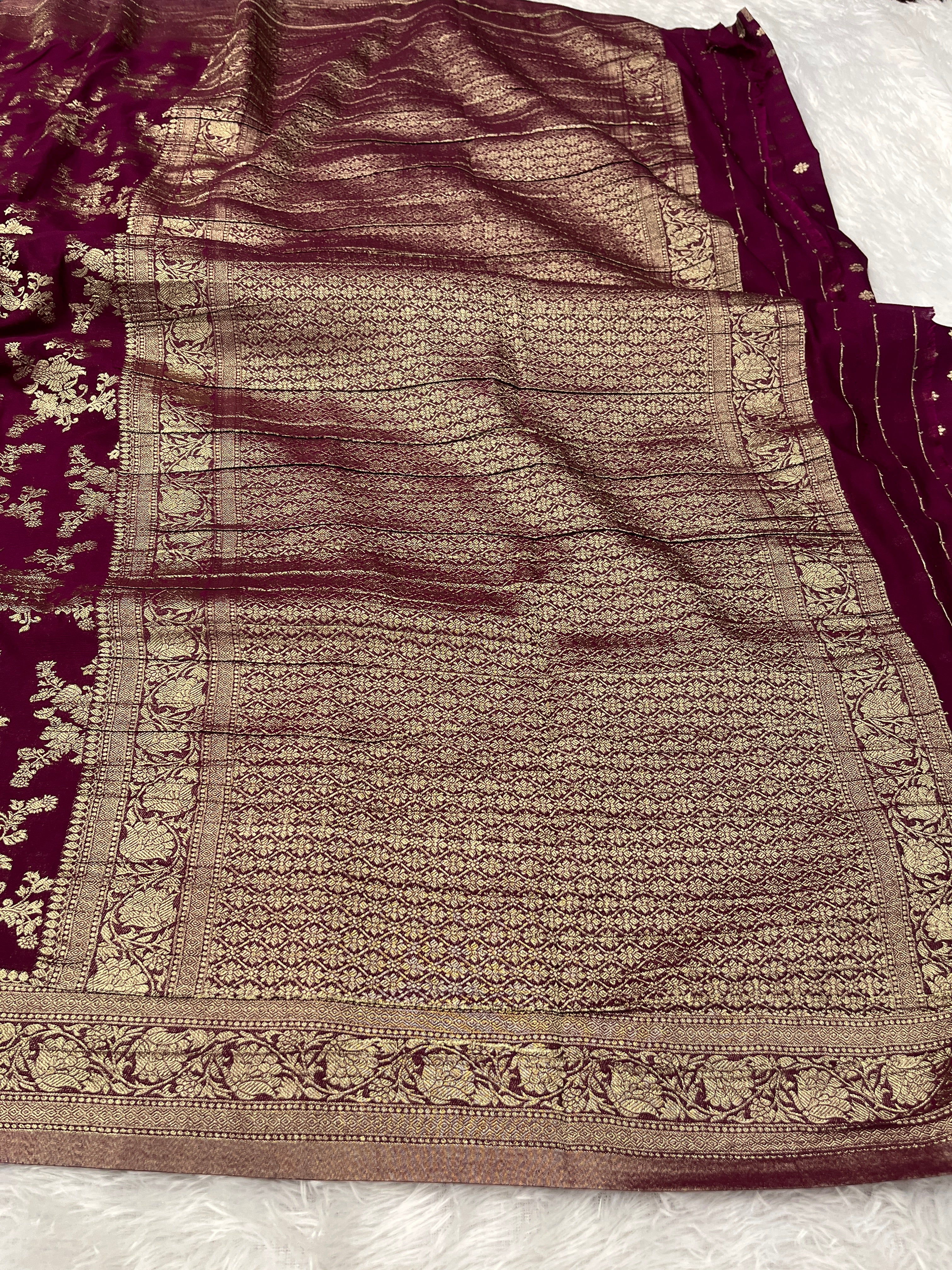 Chinon Silk Flower Design Wine Color Saree CN04