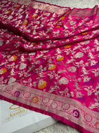 Dark Pink Banarasi Mashru Silk Saree with Jaal Woven Meenakari Work & Scalloped Border MKS167