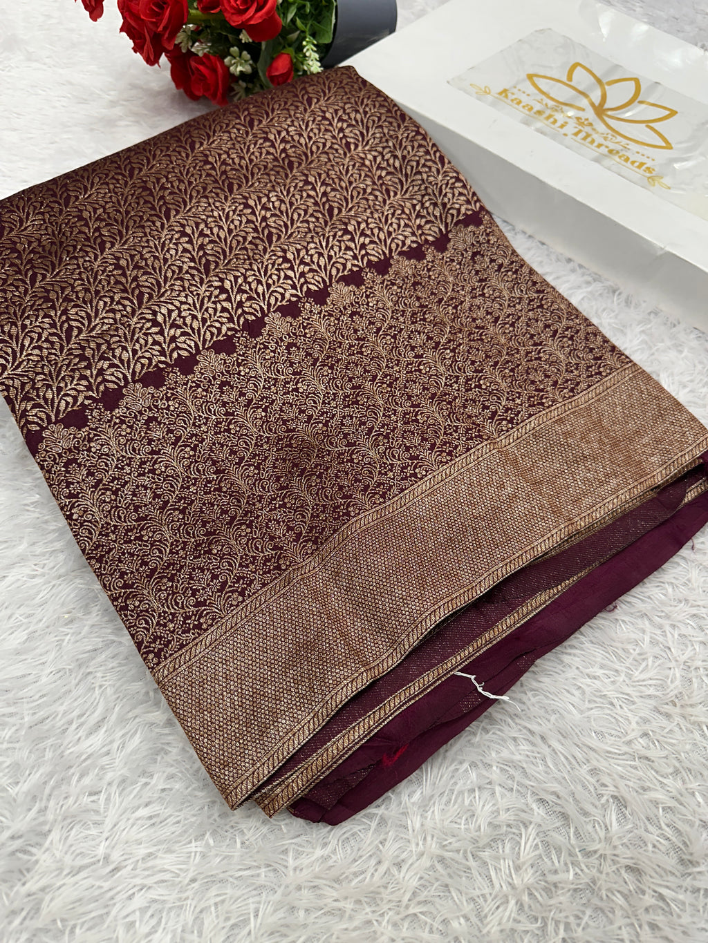 Wine Maroon Banarasi Dupion Silk Saree with Embossed Antique Zari Weaving & Rich Antique Zari Pallu | STF103