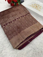 Wine Maroon Banarasi Dupion Silk Saree with Embossed Antique Zari Weaving & Rich Antique Zari Pallu | STF103