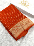 Pure Natural Silk Khaddi Georgette Saree – Orange | Chunri Buti Woven Design PSG11