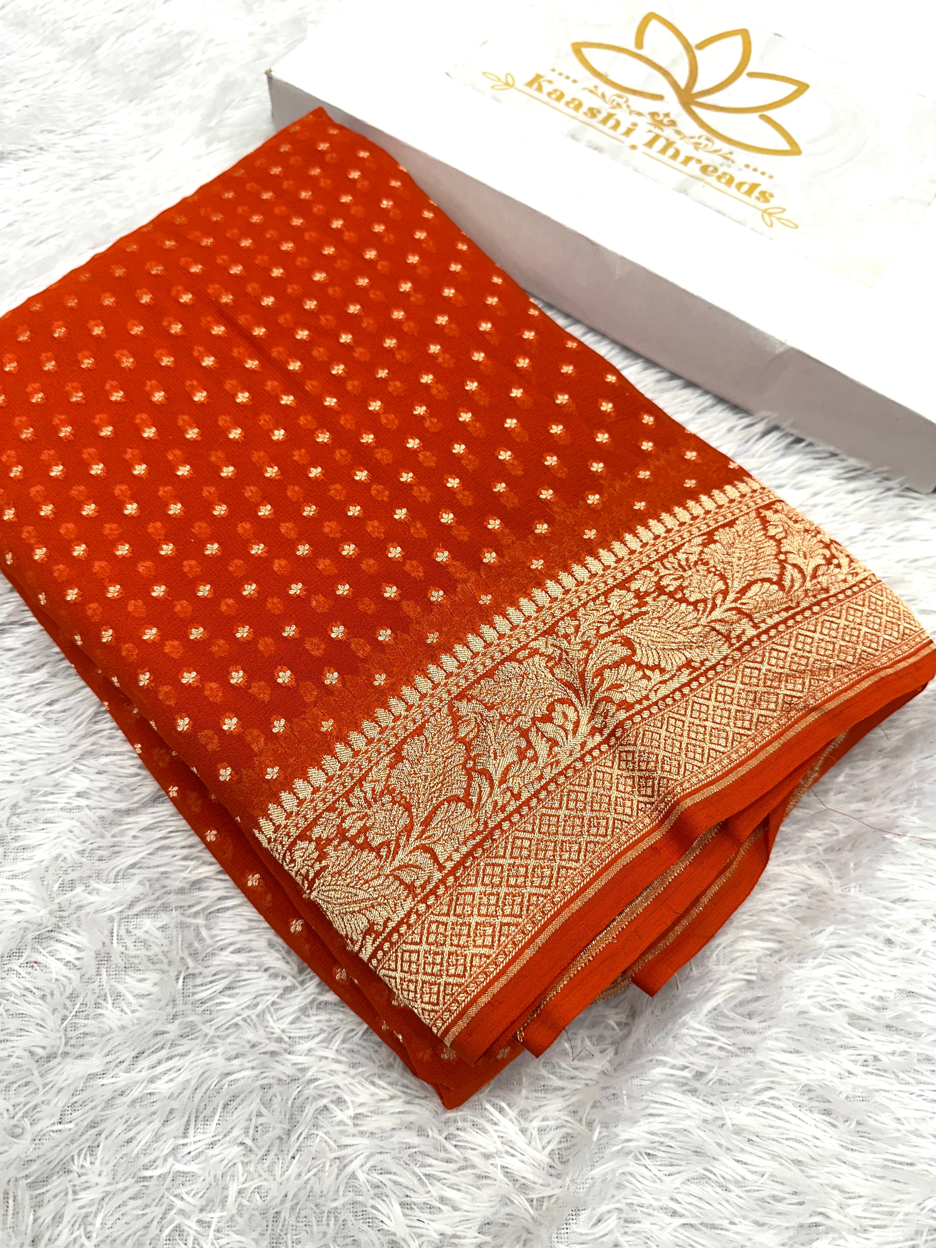 Pure Natural Silk Khaddi Georgette Saree – Orange | Chunri Buti Woven Design PSG11