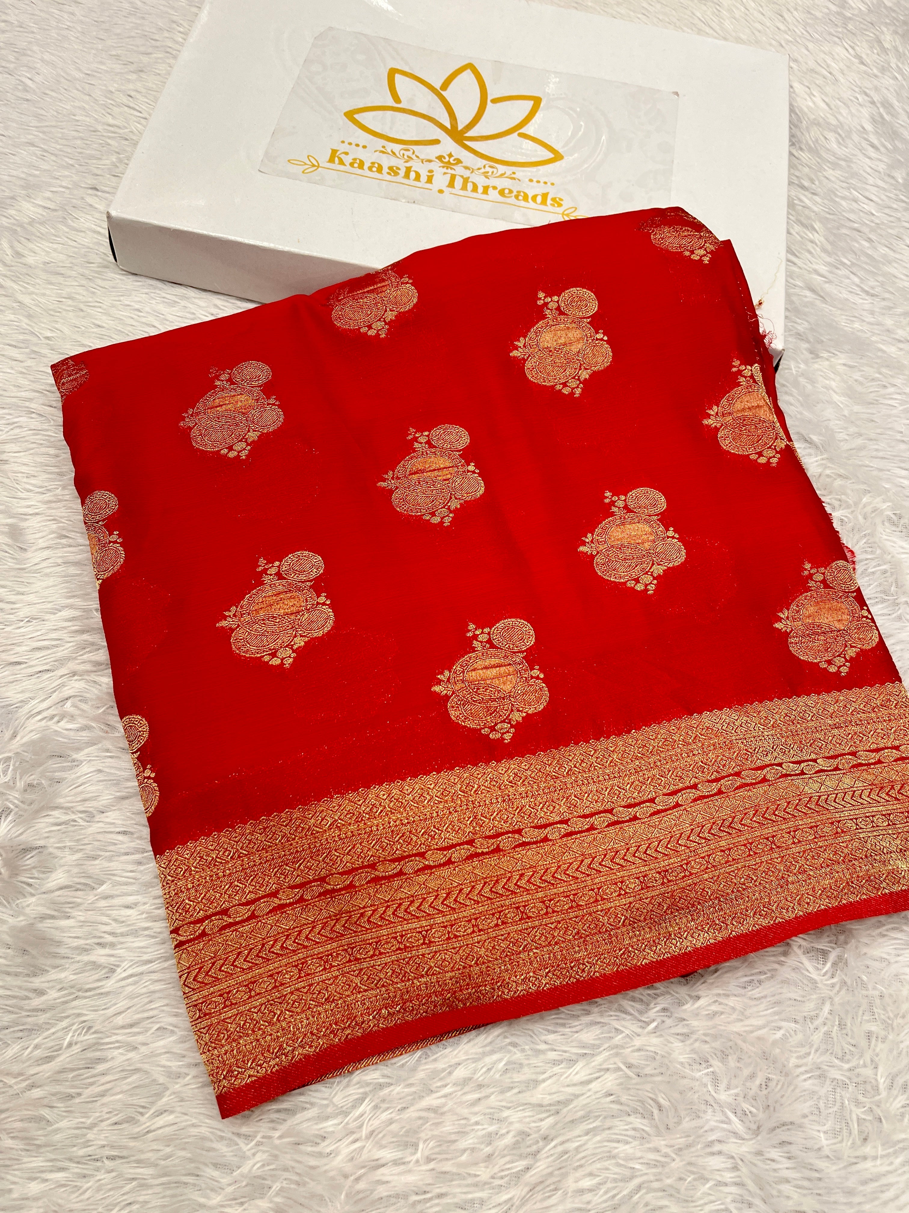 Chinon Silk Karry  Buta  Design Red  color  Saree CN08