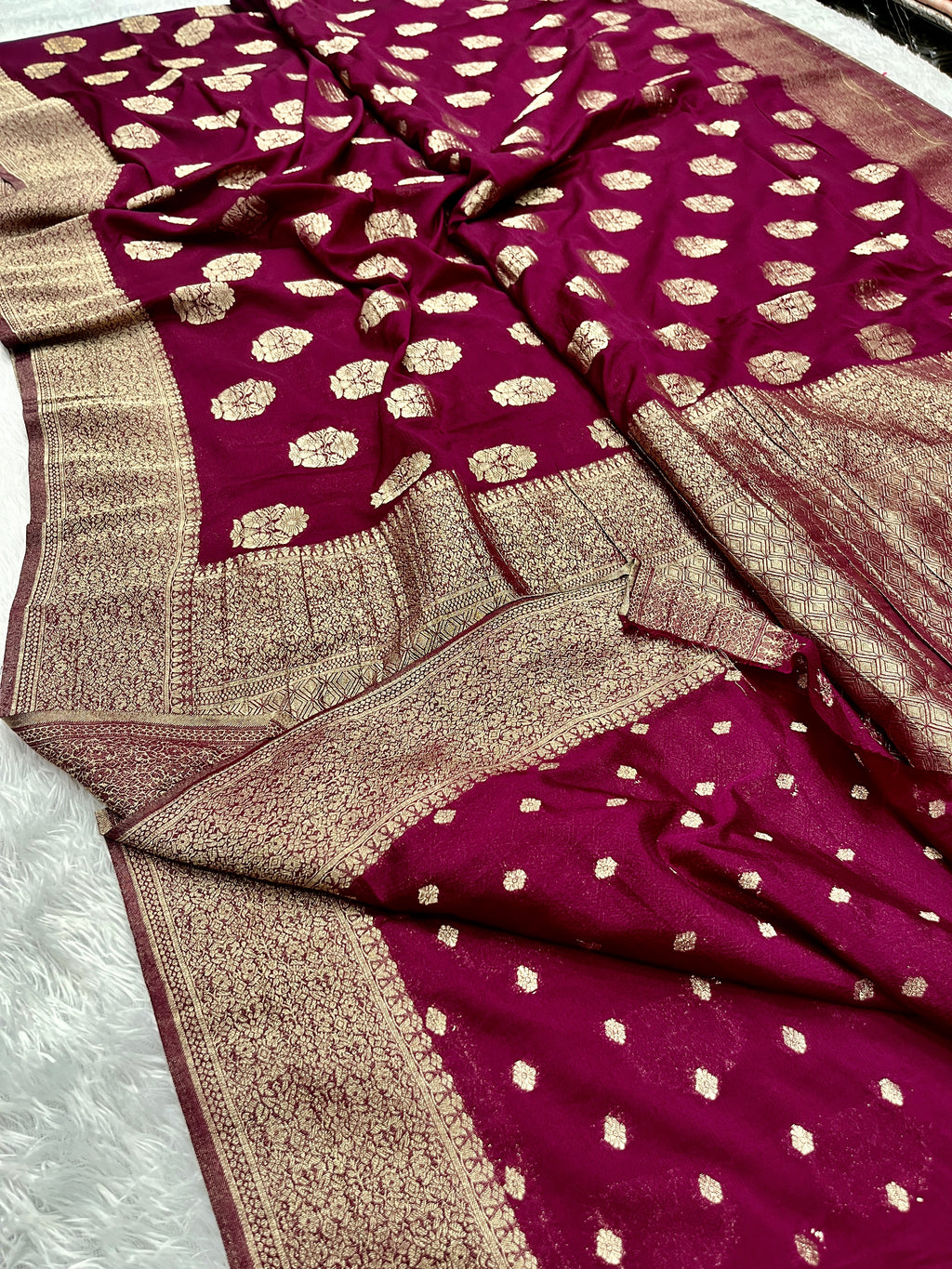 Chinon Silk Royal Buta   Design Wine Saree CN08