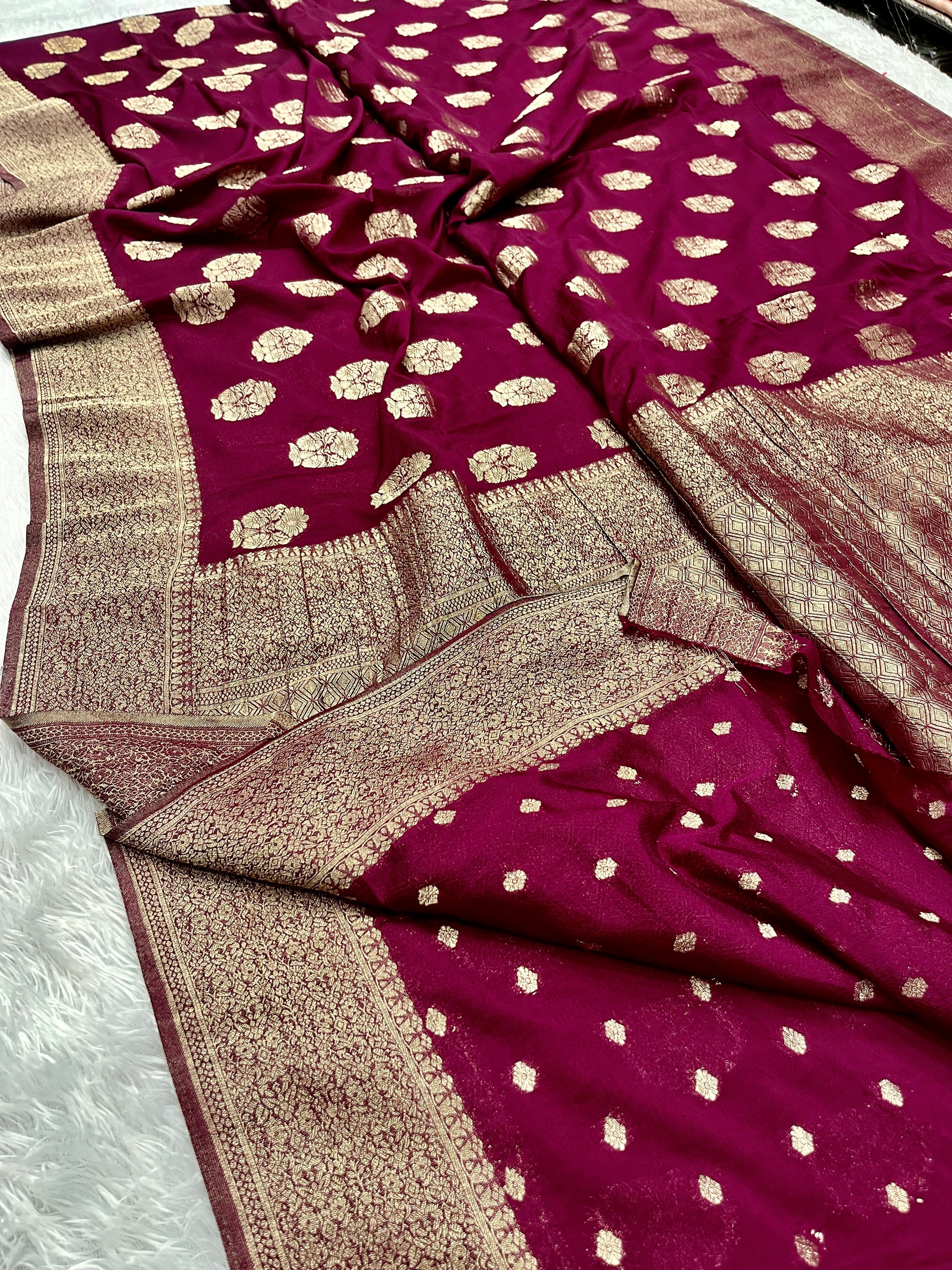 Chinon Silk Royal Buta   Design Wine Saree CN08