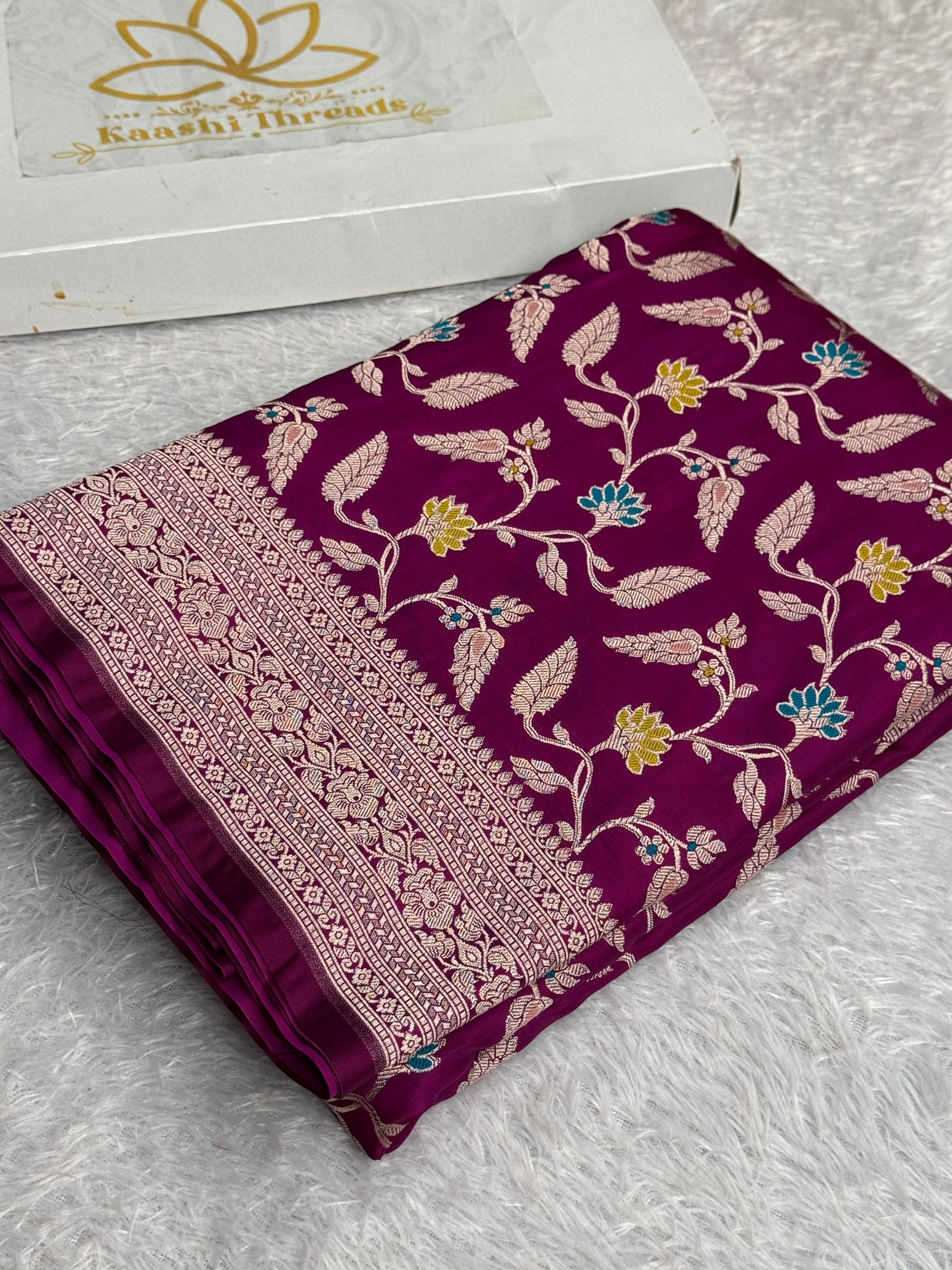 Royal Magenta Mashru Kataan Silk Banarasi Saree with Meenakari Jaal Weaving | MKS710