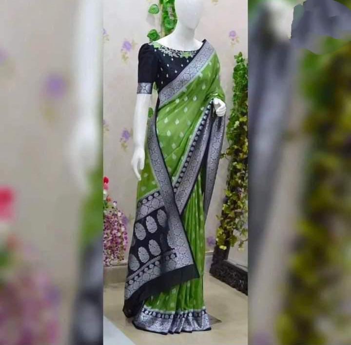 Semi Georgette Silk Saree with Leaf Buta & Rich Zari Pallu – SM61