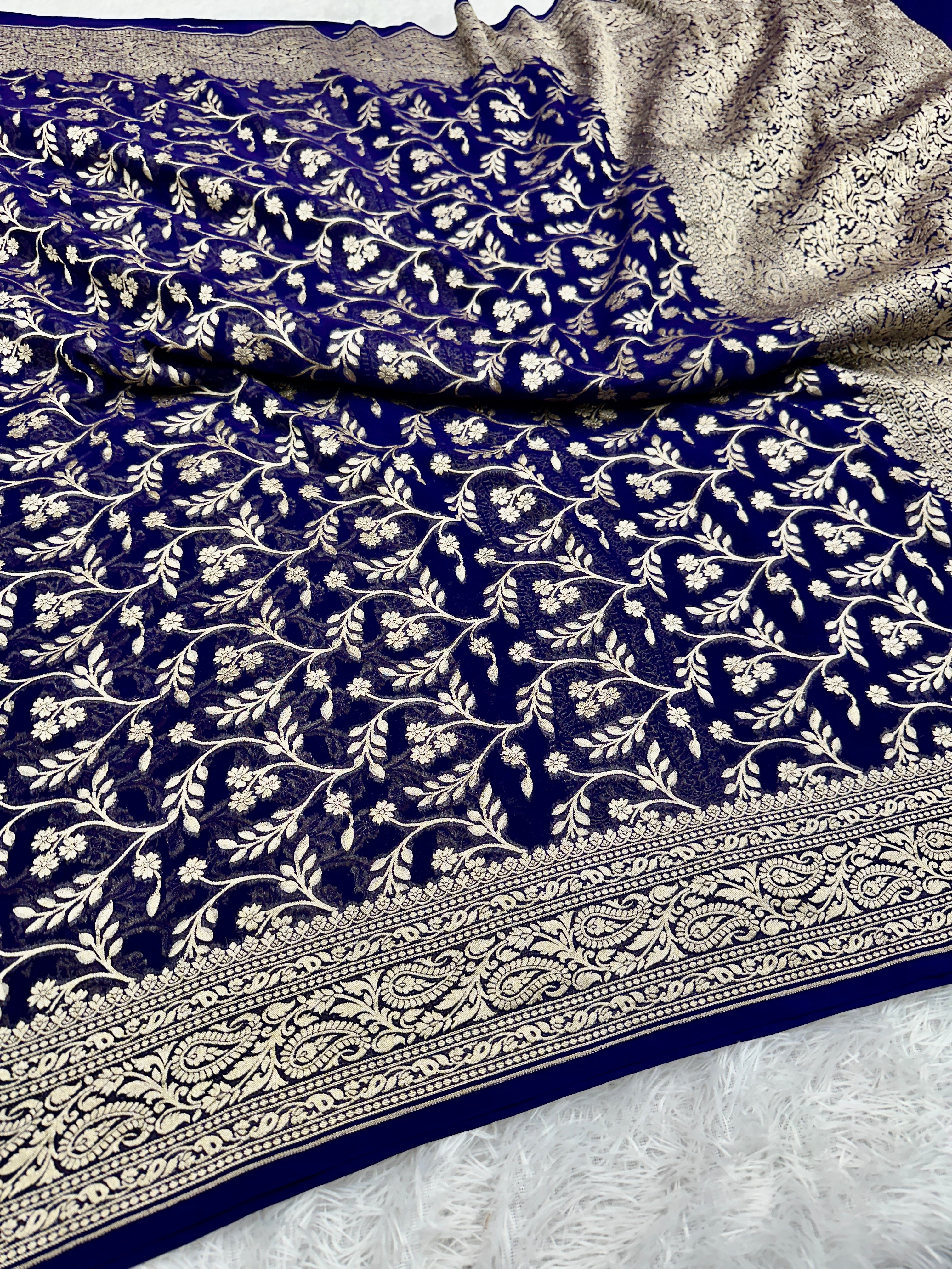 Pure Natural Silk Khaddi Georgette Saree – Blue | Jaal Woven Design VSG11