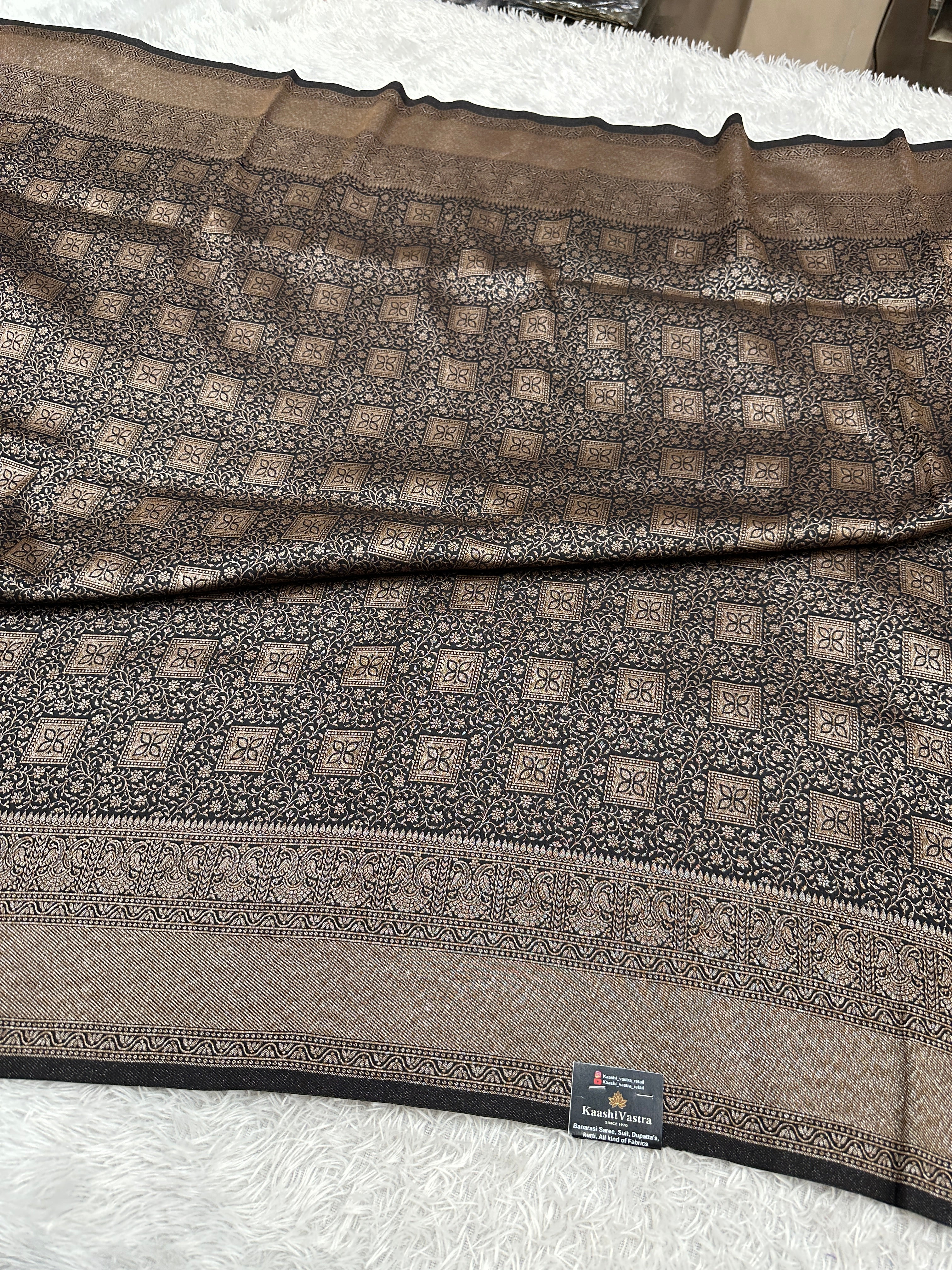 Black Banarasi Dupion Silk Saree with Embossed Antique Zari Weaving & Rich Antique Zari Pallu | STF101