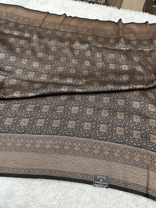 Black Banarasi Dupion Silk Saree with Embossed Antique Zari Weaving & Rich Antique Zari Pallu | STF101