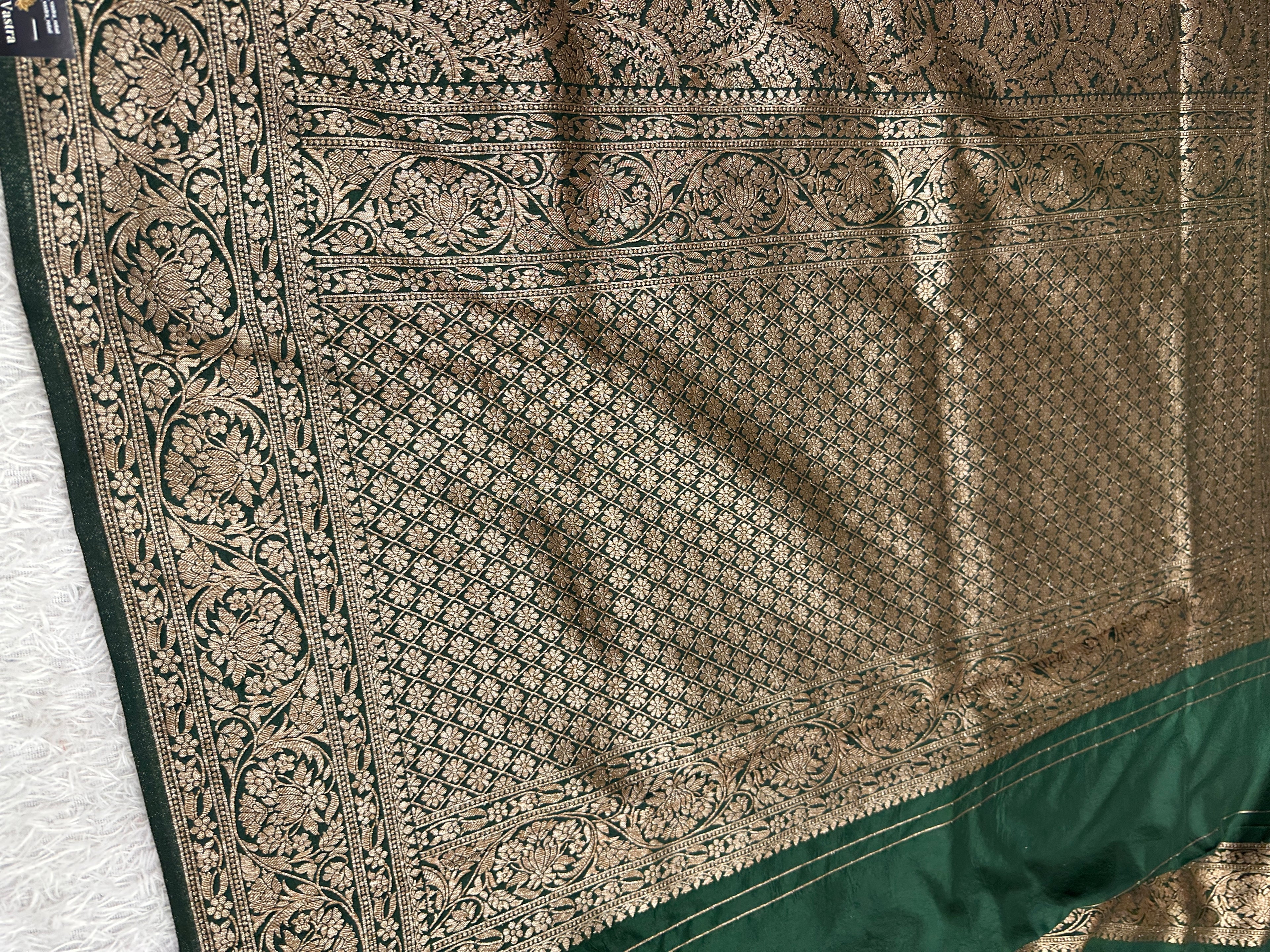 Green  Banarasi Dupion Silk Saree with Embossed Antique Zari Weaving & Rich Antique Zari Pallu | STF110