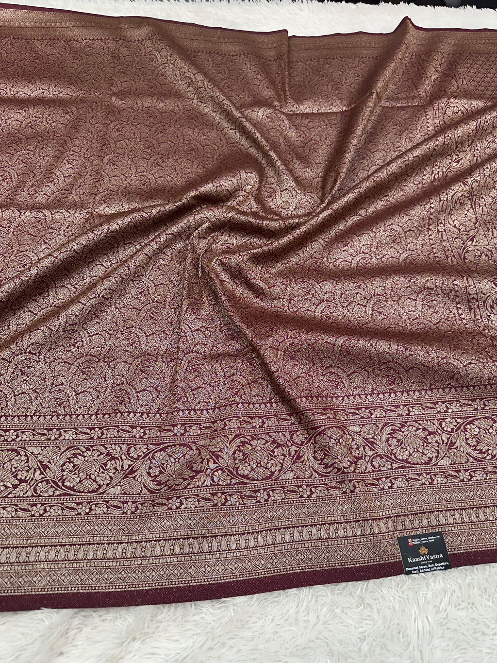 Wine Banarasi Dupion Silk Saree with Embossed Antique Zari Weaving & Rich Antique Zari Pallu | STF65