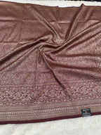 Wine Banarasi Dupion Silk Saree with Embossed Antique Zari Weaving & Rich Antique Zari Pallu | STF65