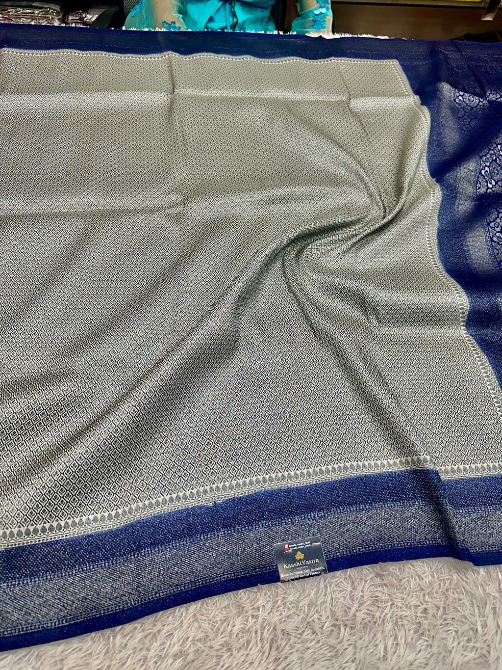 STF46 – Graceful Cream Dupion Saree with Silver-Black Antique Zari Weaving