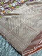 Blush Peach Mashru Kataan Silk Saree with Jaal Meenakari Weaving & Rich Zari Pallu – MKS517