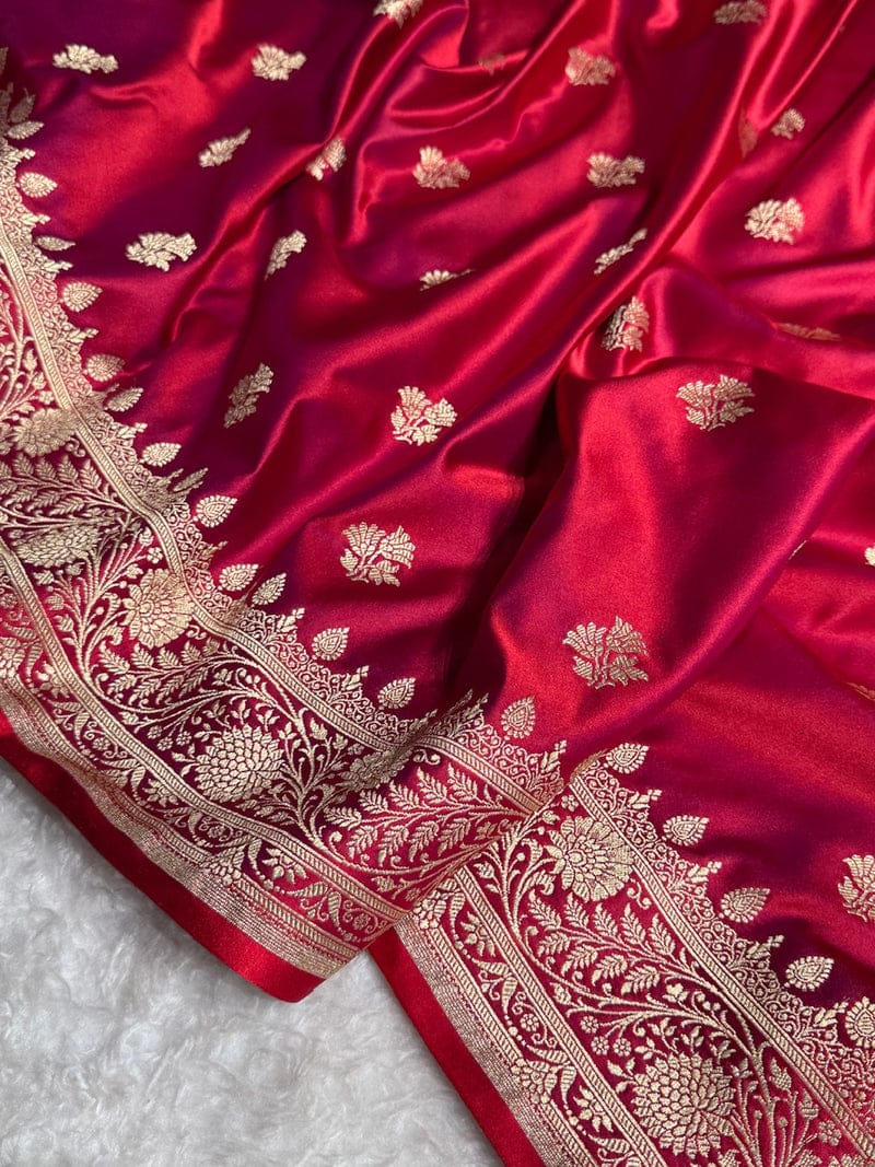 Banarasi Mashru Kataan Silk Saree Featuring Fancy Buta Pattern with Ikkat Border & Zari Pallu – MKS408
