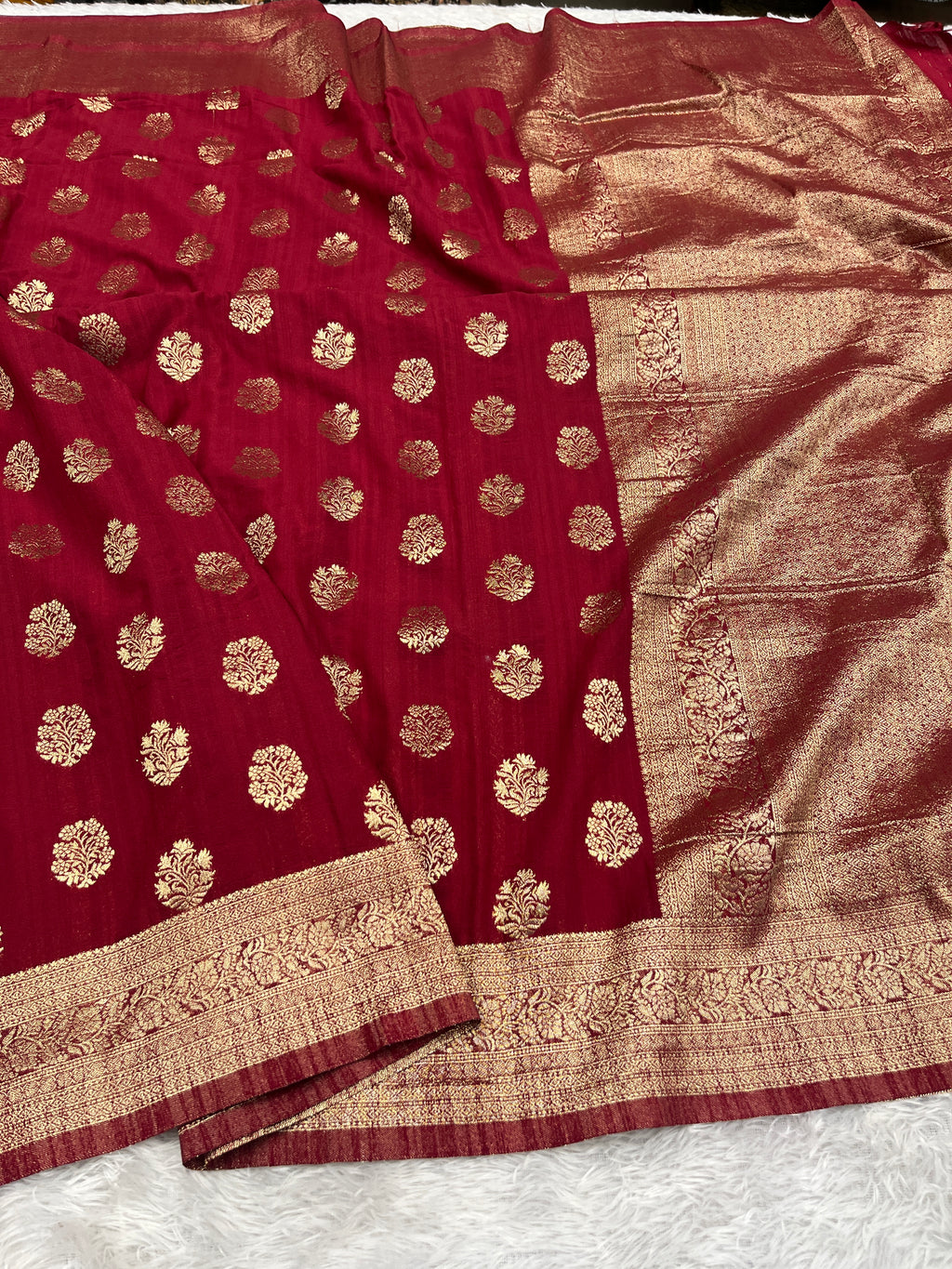 Raw Silk Zari Butaa Maroon color  Saree RS004