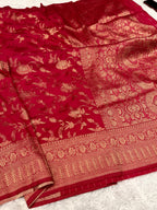 Chinon Silk Jaal Design Rani Color Saree CN03