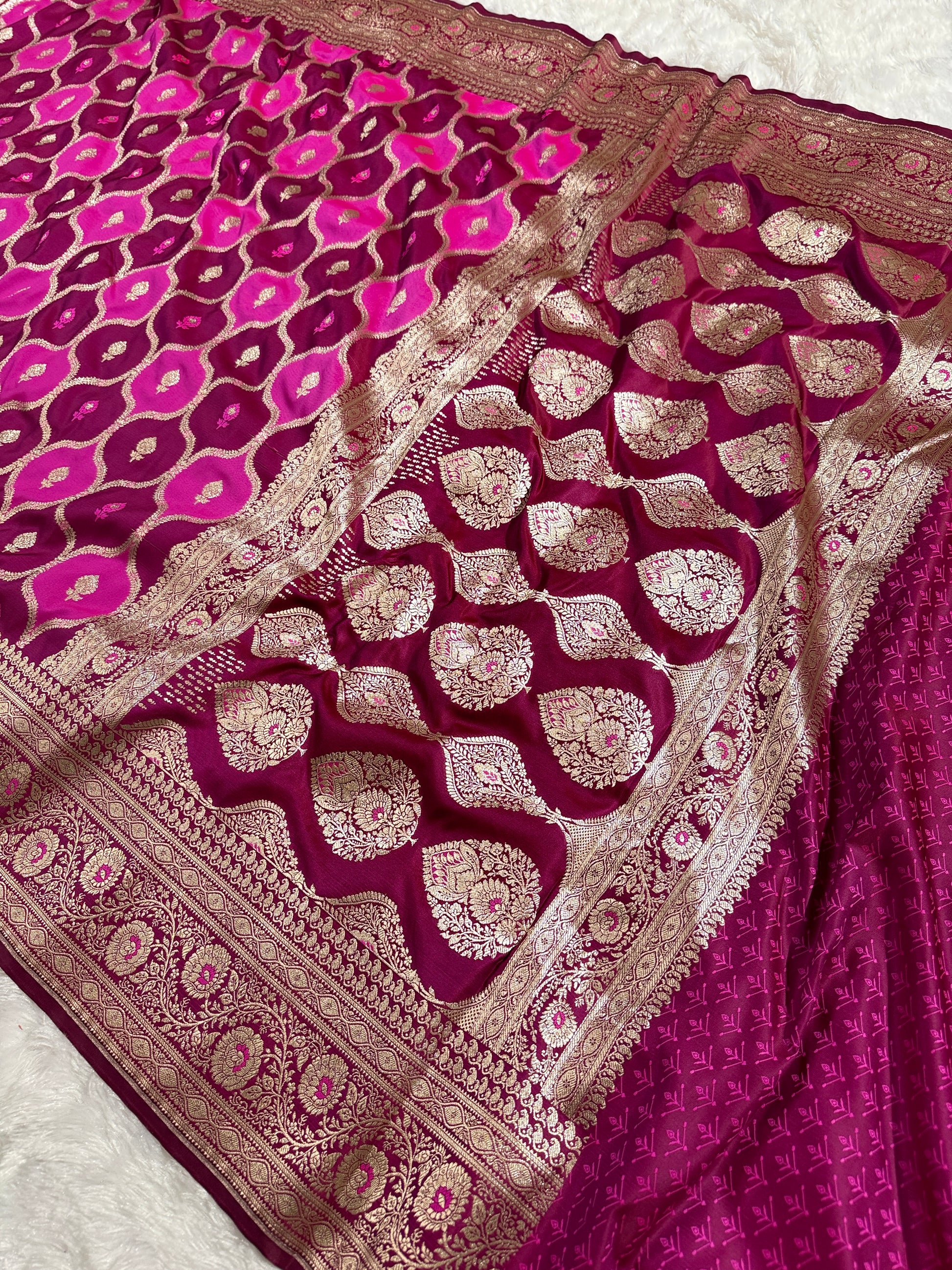 Rani and Wine Rangkaat Banarasi Mashru Silk Saree with Jacquard Woven Jaal Pattern MKS033