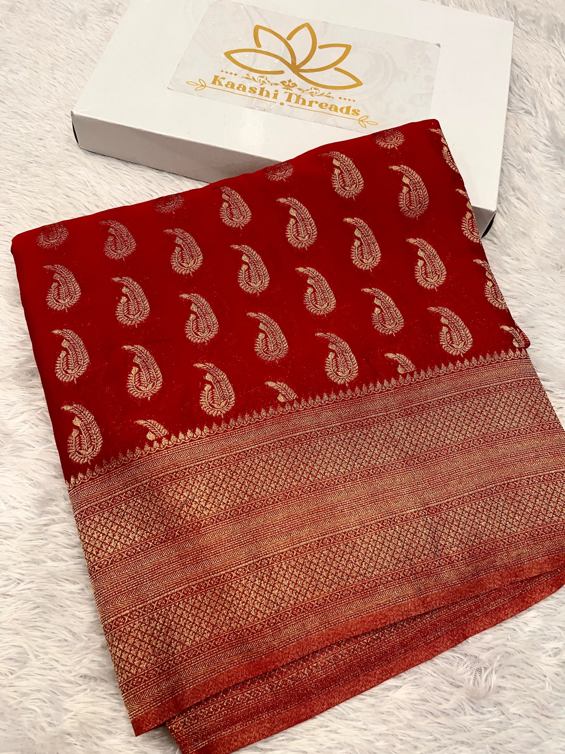 Chinon Silk Karry  Buta  Design Red color  Saree CN07