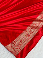 Red Mashru Kataan Silk Banarasi Saree with Buti Woven Design & Rich Zari Pallu – MKS864