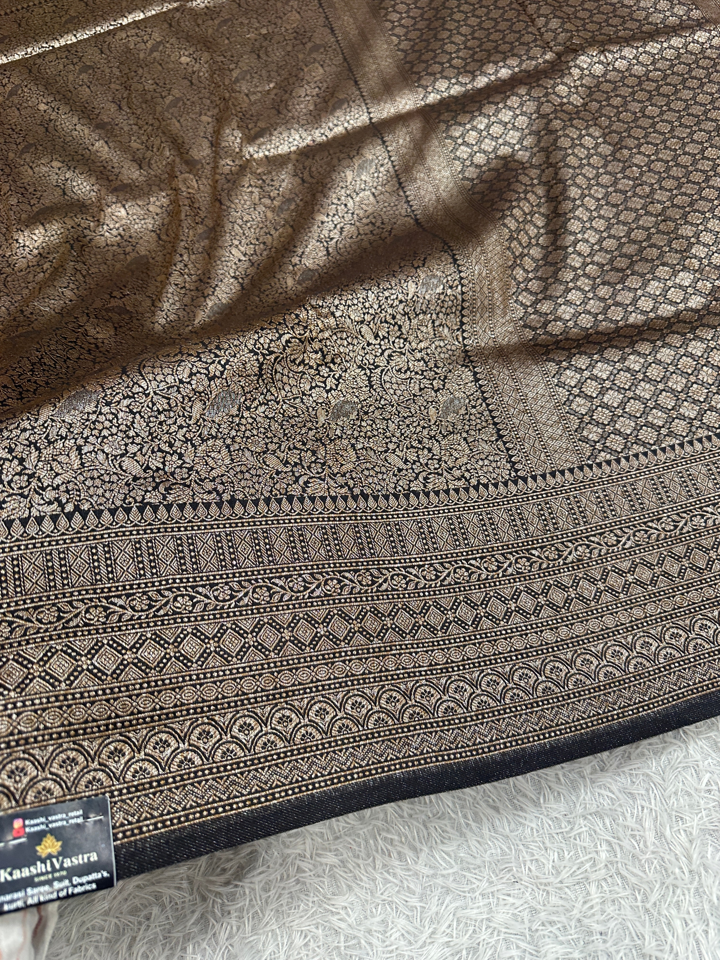 Black Banarasi Dupion Silk Saree with Embossed Antique Zari Weaving & Rich Antique Zari Pallu | STF90