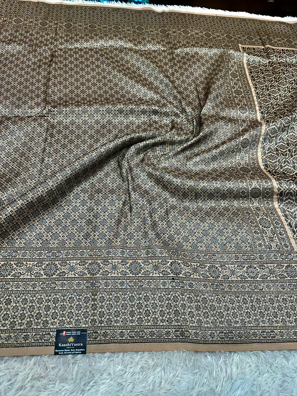 STF47 – Regal Pitch Dupion Saree with Silver-Black Antique Zari Weaving