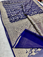 Pure Natural Silk Khaddi Georgette Saree – Blue | Jaal Woven Design VSG11