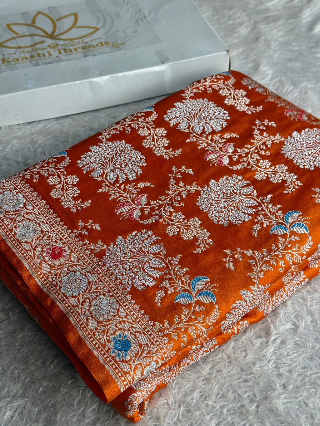 Rusty Orange Mashru Kataan Silk Banarasi Saree with Meenakari Zari Jaal Design | MKS745