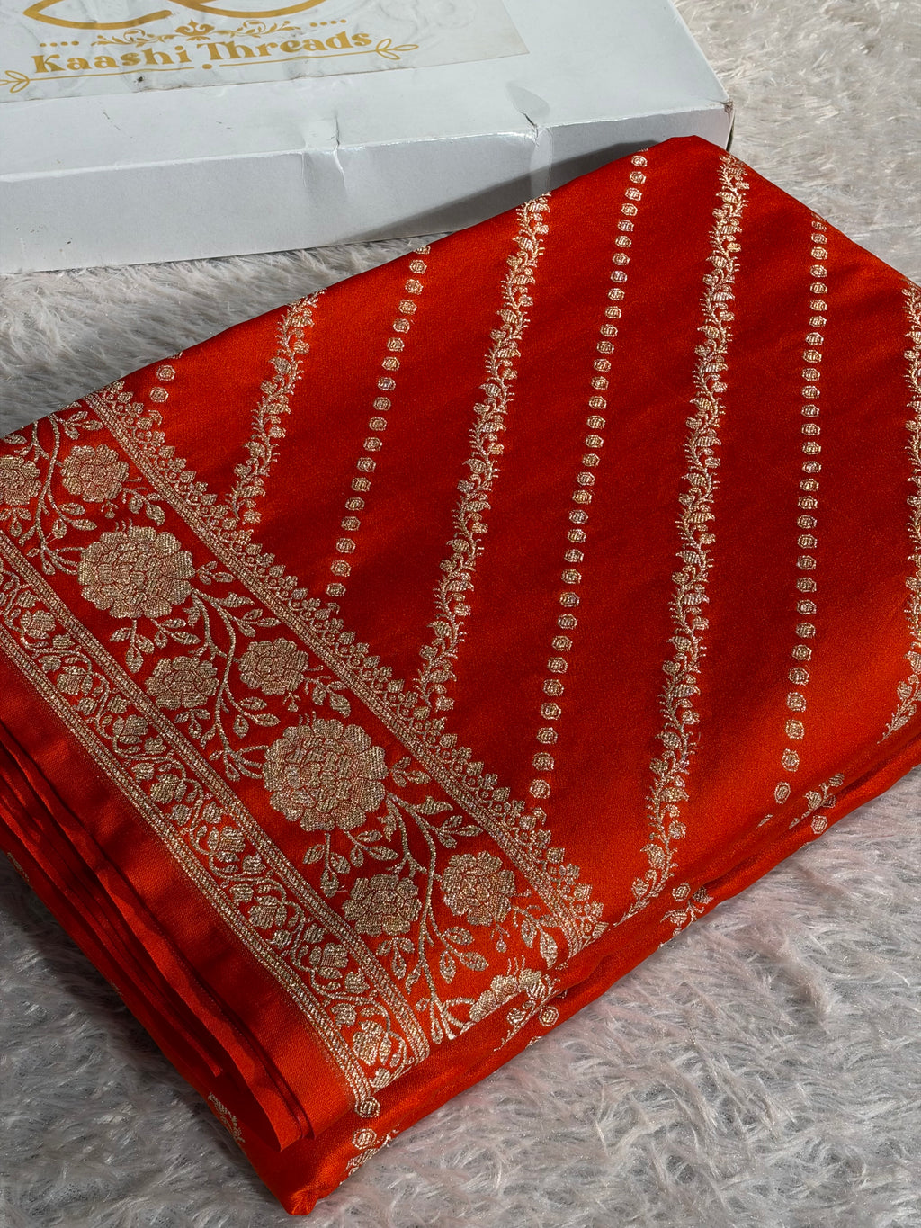 Rust Orange Mashru Kataan Silk Saree | Aadha Woven Design with Rich Zari Pallu | MKS841