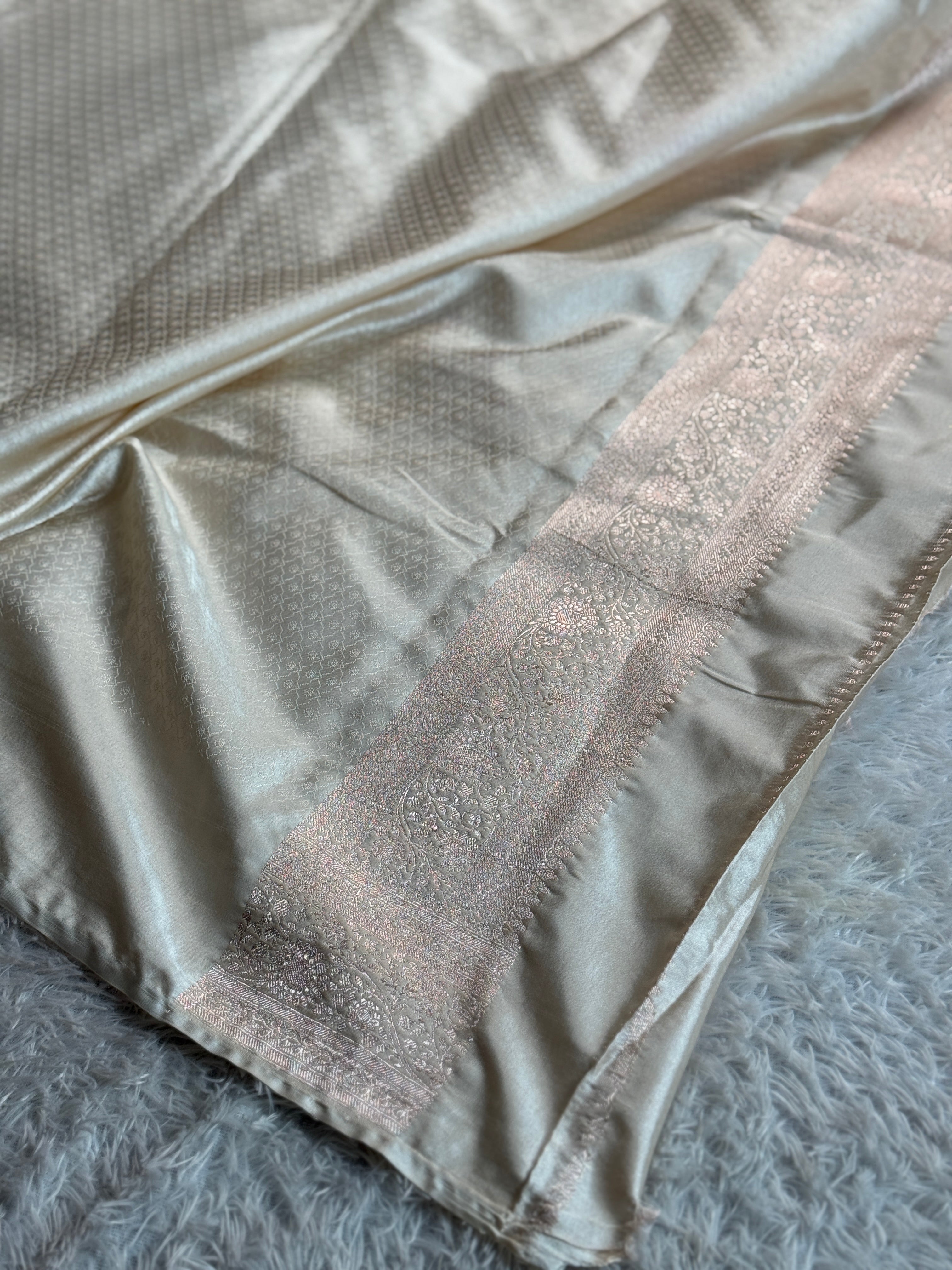 Elegant Maroon Mashru Kataan Silk Saree with Cream Contrast Zari Border – MKS632