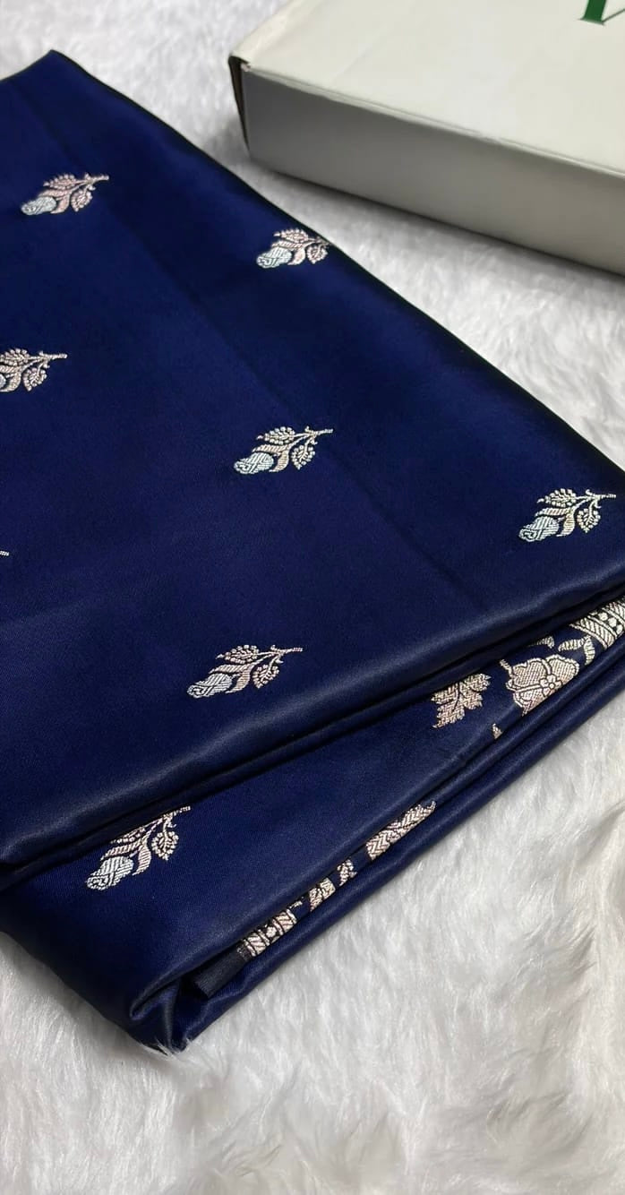 Banarasi Mashru Kataan Silk Saree Featuring Zari Rose Buta Design with Rich Zari Pallu – MKS412